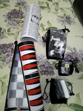 Lincoln Motor Travel Checkers, Chess, & Backgammon Set Magnetic w Carry Tube